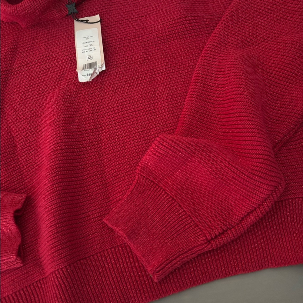 BCBGeneration Women's Red crop Turtleneck Sweater with slit on shoulder xs nwt - Picture 6 of 6
